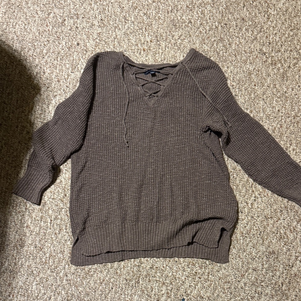 American Eagle Outfitters Taupe V-Neck Sweater